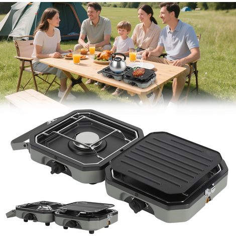 Hengda Fornello a gas Fornello a gas portatile da campeggio con 2 bruciatori per cucinare all'aperto BBQ (1/5)