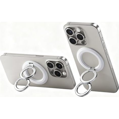 Doppelter magnetischer Ring-Handyhalter/Tischhalter, super stabiler magnetischer Ring-Handyhalter/Ständer für Fitnessstudio und Büro (weiß) (1/2)