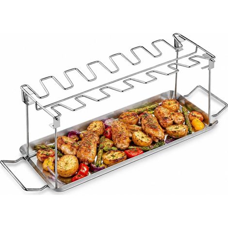 Support de cuisse de poulet pour grill 14 emplacements en acier inoxydable support de baguettes de poulet avec plateau d égouttement (1/5)