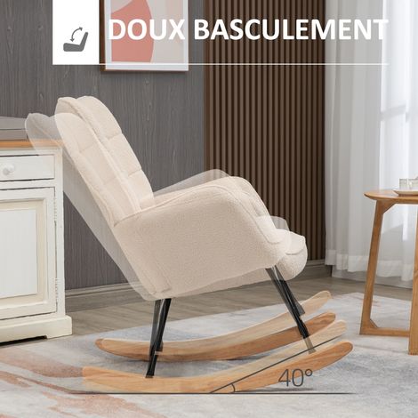 Fauteuil à bascule rocking chair laine bouclée acier 71x98x101 cm beige (1/5)