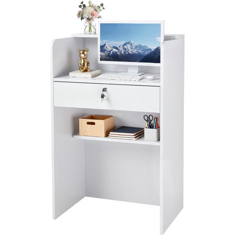 VEVOR Bancone Reception per Negozio Lungo 60 cm Rettangolare con Cassetto Chiudibile a Chiave, Moderno per Cassiere, Hall, Salone di Bellezza, Ufficio, Hotel, Bancone Anteriore, Truciolato