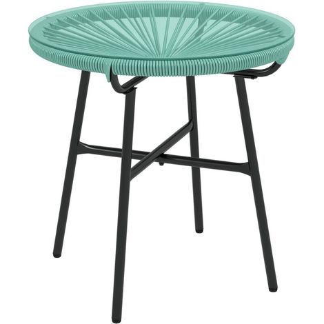 Table basse ronde de jardin en résine aspect rotin métal et plateau verre trempé Ø 50 x 50H cm (1/5)