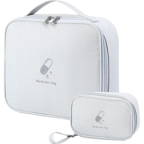 Lot de 2 sacs à médicaments, pilulier, petit porte-médicaments portable, mini trousse de premiers secours portable pour activités de plein air, sport, maison, camping, randonnée, gris, sac à médicamen (1/4)