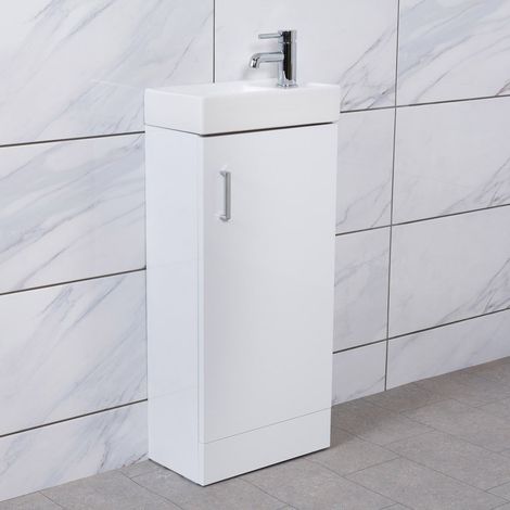White Floor Standing Cloakroom Vanity Basin Unit Bathroom Furniture 400mm (1/5)