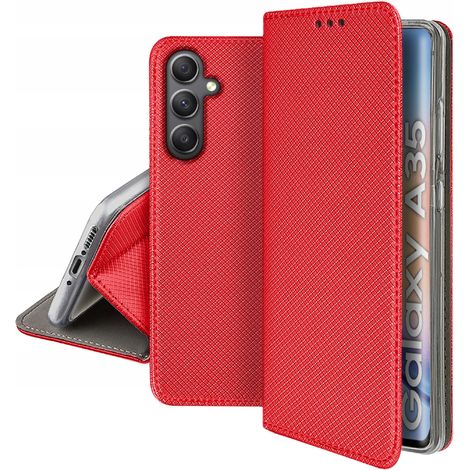 Étui magnétique intelligent pour Samsung Galaxy A35 5G, rouge + verre. (1/5)