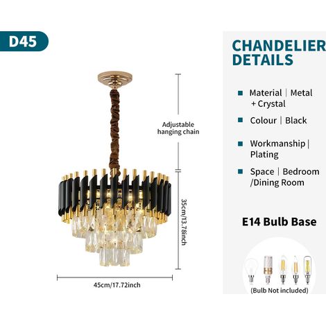 Moderne Kristall-Hängeleuchte Schwarz-Gold Ø 45 cm, Kompakte Pendelleuchte mit schrägen Glasstäben, 3 Farbtemperaturen, Dimmbar