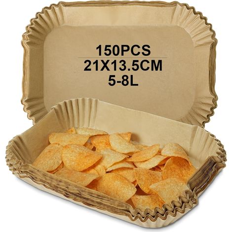 Papier Cuisson Air Fryer, 150 Feuilles de Papier Qualité Alimentaire Sulfurisé Jetable aux Friteuse à air Chaud de 4.7 à 8 Litres Fours et Micro-ondes, Rectangulaires 21x13,5x4,5cm (1/5)