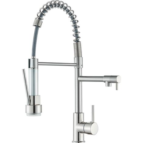 Robinet de Cuisine Noir Mitigeur Cuisine Deux Jets Robinet Avec Douchette Flexible et Pivotante Robinetterie Rétractable évier Bec Haut Robinet D'Évier À Arc Élevé Rotatif À 360° (1/5)