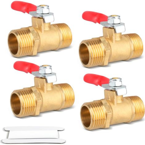 4 Pcs 3/8" Male BSP à 3/8" Male BSP Valvole a sfere pesanti in ottone Mini Valvola a 180 gradi di chiusura a manopola Manopola per raccordi tubi (1/5)