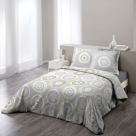 Parure de Lit 3 Pièces "Disco" 240x220cm Jaune & Gris
