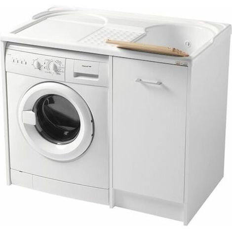 MOBILE LAVATOIO COPRILAVATRICE BIANCO IN TRUCIOLARE NOBILITATO CON LAVATRICE A SINISTRA E VASCA A DE - COPRILAVATRICE A SX E VASCA A DX L=106 P=50 H=90  - COL