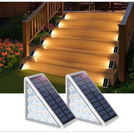 Wasserdichte Solar-Stufenleuchten mit warmweißen LEDs für Außentreppen, Terrasse, Garten (2er-Pack)