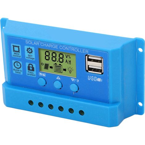 PWM-Solarladeregler mit konfigurierbarem LCD-Bildschirm, 2 USB-Anschlüssen, blau, 12 V/24 V (1/5)