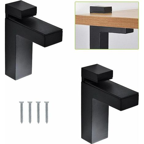 Lot de 2 pinces à verre noires réglables pour étagère en bois/verre - Supports muraux en métal massif flottant, compatibles avec étagères de 5 à 30 mm d'épaisseur (L) (1/5)