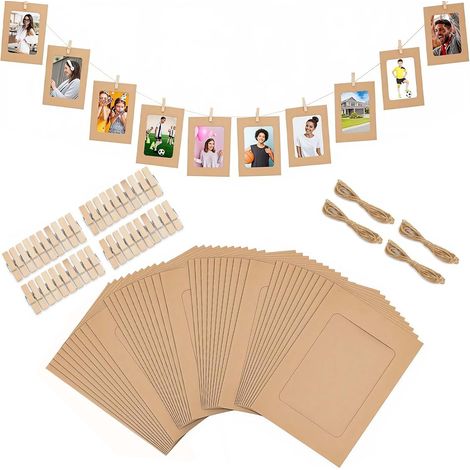 Lot de 40 Cadres Photo Carton Papier Kraft 10x15 cm Guirlande Photo (1/5)