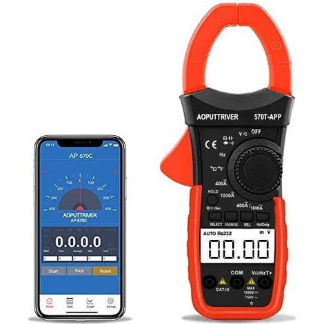 Pince Ampèremétrique AP-570T-APP Multimètre Numérique Bluetooth Voltmètre Plage Automatique Testeur de Courant,Tension,Résistance,Capacité,Fréquence, Continuité,Température avec Application Telephone (1/5)