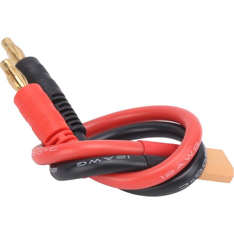 Câble de charge XT30 pour batterie Li-ion avec connecteurs banane 4mm, fil silicone 12AWG 15cm (1/5)