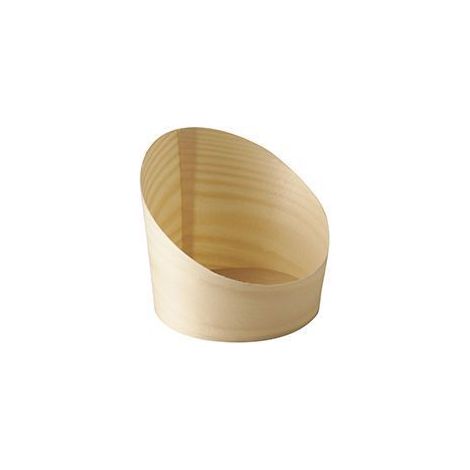 Coppetta per finger food, diametro 82 mm, in legno, confezione da 25 pezzi.