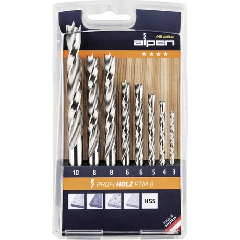 Alpen 600093100 Jeu de forets pour le bois 8 pièces 3 mm, 4 mm, 5 mm, 6 mm, 8 mm, 10 mm tige cylindrique 1 set (1/2)