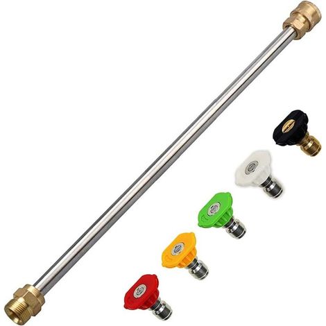 M22 14-mm-Hochdrucklanze, 38 cm Verlängerungsrohr mit 5 Schnellanschlussdüsen, M22-Metrikgewinde-Hochdruckreiniger-Lanzenverlängerung für Kranzle Himore etc. (1/5)