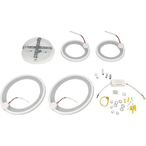 Plafonnier LED moderne à 4 anneaux, 3 couleurs, intensité variable, en acrylique, 38 W, lustre moderne pour salon, chambre, cuisine, blanc, 3 couleurs. (1/5)
