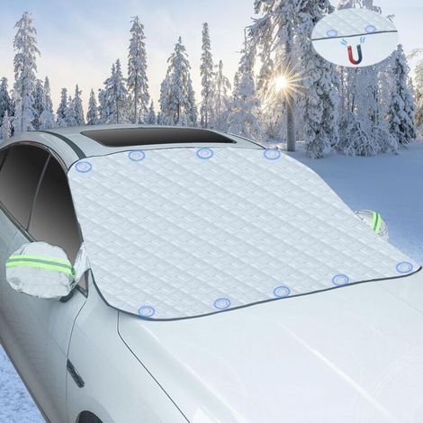 Protege Pare Brise Givre, Protection Pare Brise Hiver, Couverture Pare Brise Voiture avec Magnétiques, Bache Voiture Exterieur, Anti Neige, Pluie, Poussière, Feuilles et Soleil UV, 157x126CM (1/5)