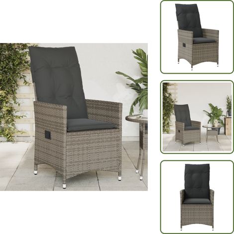 Chaise de jardin confortable - vidaXL Chaise inclinable de jardin avec coussins gris résine tressée - Chaise de jardin avec coussin (1/5)