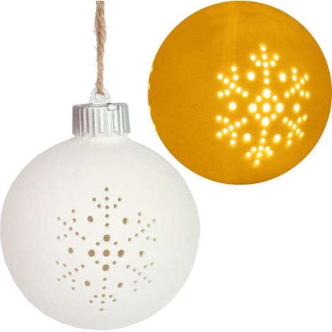 Pallina luminosa a LED in ceramica alimentata a batteria con motivo a fiocco di neve (1/3)