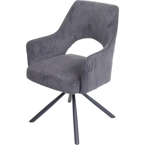 Sedia poltroncina girevole con braccioli elegante imbottita HHG-651 tessuto grigio scuro a coste