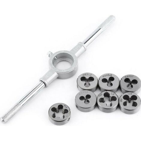 Coffret tarauds et filières Ensemble de 8 matrices métriques - Matrice à vis et support de clé à molette avec matrices M3-M12 Filetage et réenfilage Couper le traitement du filetage externe Trousse d'