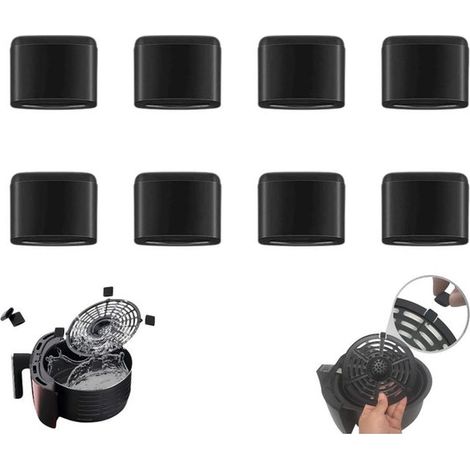 8 piezas, Funda protectora silicona freidora aire, Funda silicona freidora aire, Negra, Almohadilla goma freidora repuesto goma cesta freidora (1/5)