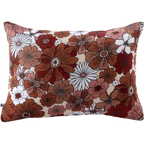 Taie d'oreiller 50x70cm gaze de coton imprimé Floral coloris terracotta - ANASTASIA