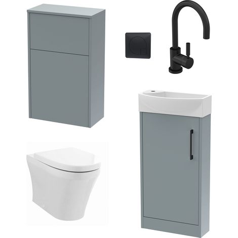 Winshill Cloakroom Suite - Vanity Unit, Tap and Toilet - Grey/Black