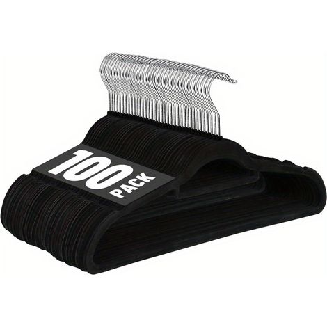 100-Piece Space-Saving Velvet Hangers, Rotatable Tie Hook, Black (1/5)