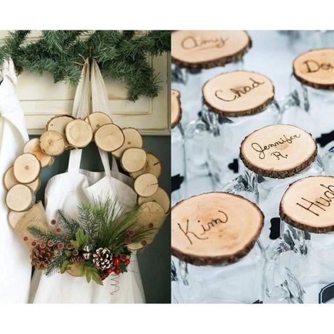 16pcs Rondin de Bois Decoration Naturel 8 -10cm Rond Rondin de Bois Deco Rondelles Bois Noel pour Décoration Noël Bois (1/4)