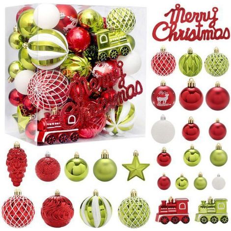Boules de Noël 65 pièces, rouges, vertes et blanches, décorations d'arbre suspendues de boules de Noël PAPIER ALIMENTAIRE (1/4)