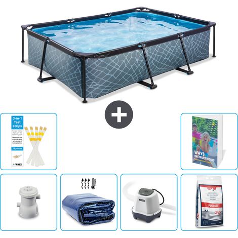 Exit Pool Rechteckig - Steinoptik - 300x200x65 cm - 7-teilig S329