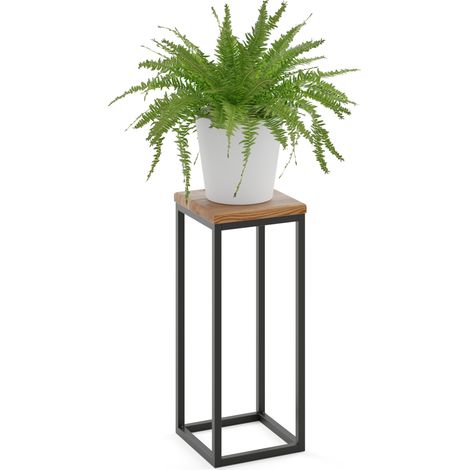 LAMO Manufaktur 50 cm Pflanzenständer Blumenständer Blumenhocker Gestell: Schwarz 100% Echtholz Massiv Platte Farbe: Dunkel