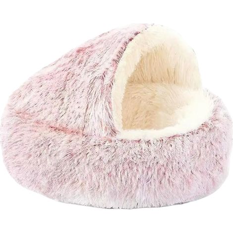 Lit pour chat, matériau en peluche, design semi-fermé, Rose (1/2)
