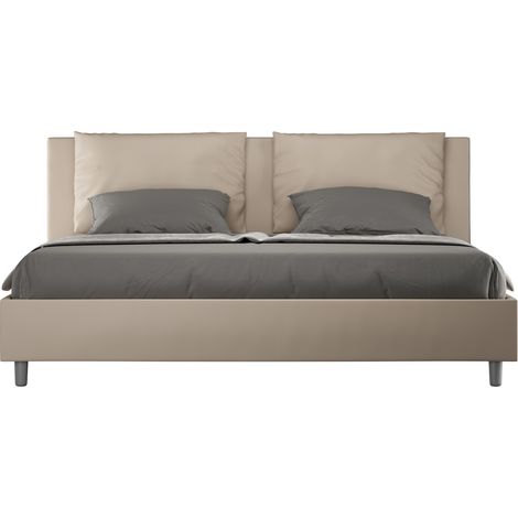 Les Tendances – Lit double 200x200 cm simili cuir beige avec tête de lit coussins – Structure en bois microparticules – Fabrication italienne – Garantie 5 ans (1/5)