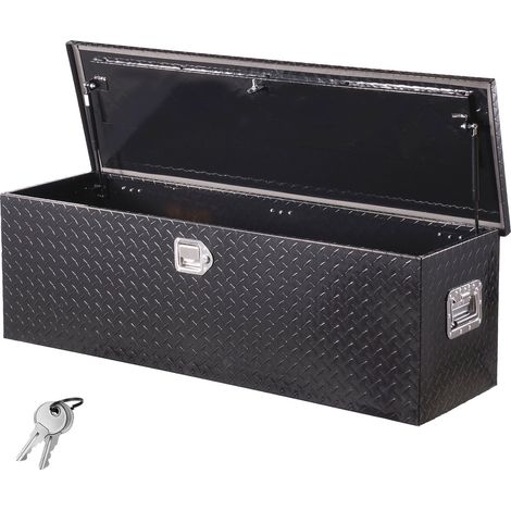 Boîte à outils pour camion en aluminium, 1244,6 x 381 x 381 mm, coffre de benne de pick-up avec poignées latérales et clés de verrouillage, pour remorque, benne de camion, camping-car, noir (1/5)