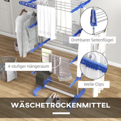 Séchoir à linge pliable 5 niveaux, système One-Click, 142 x 55 x 172 cm, bleu et argent (1/5)