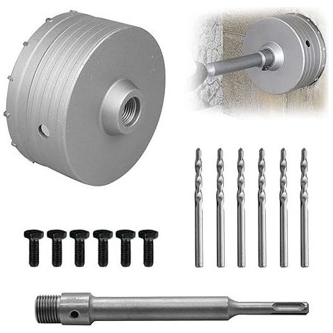 Scie à Cloche 125mm Bi-Metal pour Carrelage Beton, Scies Cloches Carotteuse Trépan Beton, avec Adaptateur Plus 220 mm et 6 Foret de Centrage 110 mm, Scie Cloche Beton (1/5)