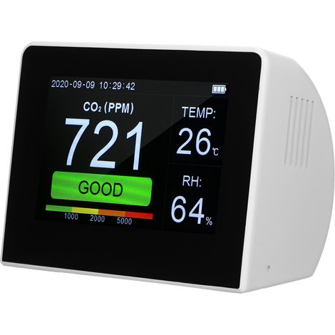 Detector de calidad del aire 3 en 1, mide CO2, humedad y temperatura, pantalla digital de 3,5 pulgadas, ideal para la oficina, el hogar y el coche. (1/5)