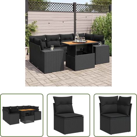 vidaXL Canapé extérieur - Salon de jardin 7 pcs avec coussins noir résine tressée (1/5)