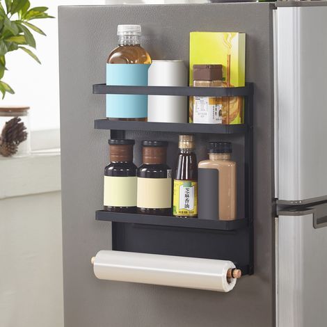 Support de réfrigérateur magnétique pliable multifonctionnel pour la maison, support de rangement suspendu (noir) (1/5)