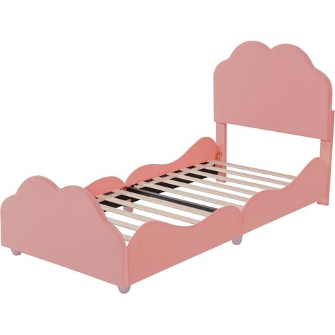 Cama infantil tapizada 90 x 200 cm con barreras, cabecero y pie en forma de nube, rosa (1/5)