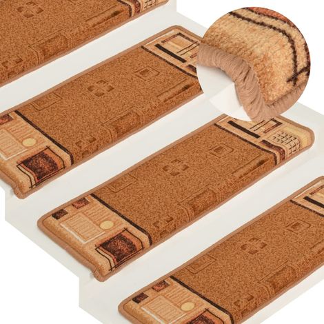 FIMEI Tapis d'escalier autocollants 15 pcs 65x25 cm Beige (1/5)