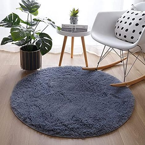 Tapis Salon Rond 120 cm - Tapis Chambre Shaggy Gris - Doux Moelleux Polyester Tapis de Sol (1/5)