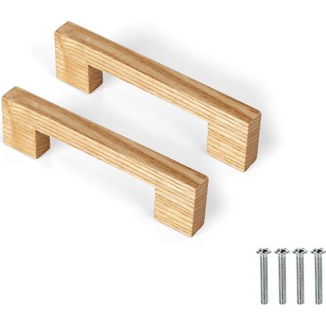 Lot de Poignées en Bois de Hêtre Massif Style Simple et Moderne pour Armoire Porte Tiroir Commode (2pcs, 96MM) (1/5)